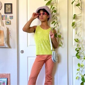 Sequined Lime Green Tank Top